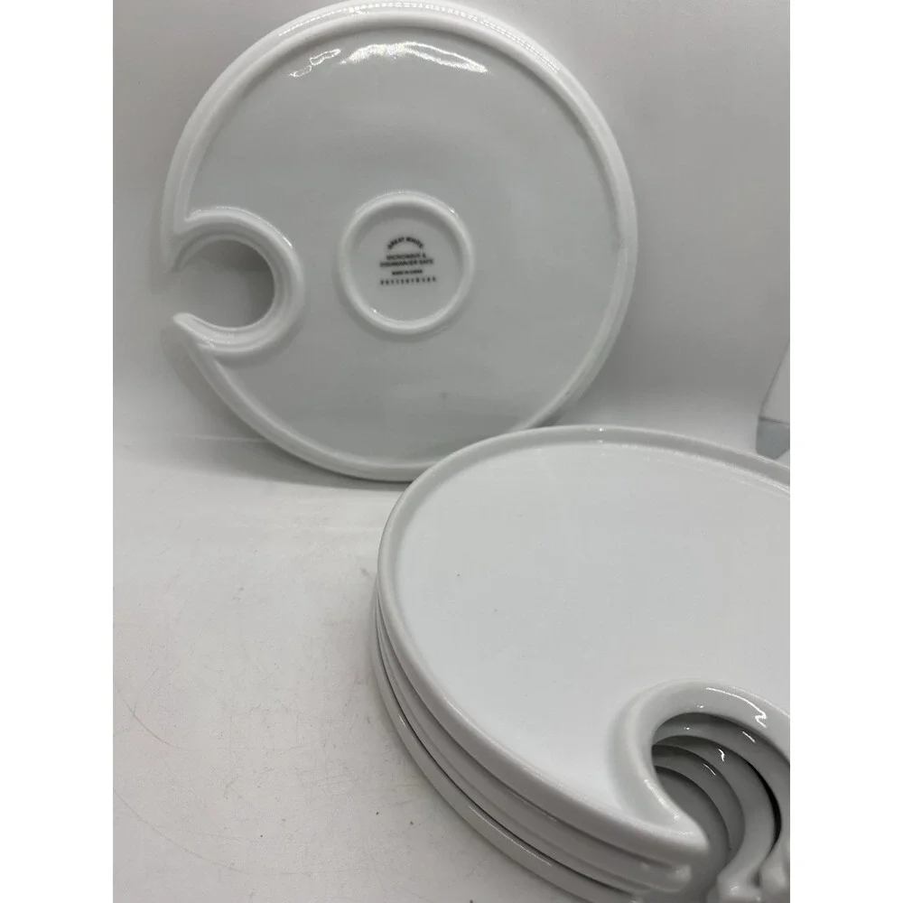 Pottery Barn Great White Mingling Wine Appetizer Plates Glass Holder Set of 5
